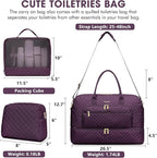 Large Women Travel Duffle Bag - Carry on Overnight Weekend Travel Duffel Tote Gym Bag with Wet Pocket Toiletry Weekender Overnight Bag for Travel Business Trips Sports Hospital 3 Pcs Set