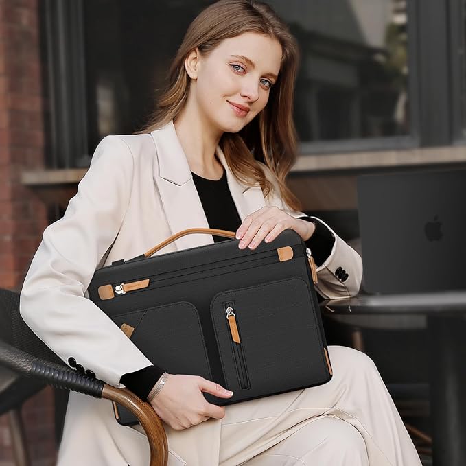 MOSISO 360 Protective Laptop Bag for Men, 15-16 inch Computer Bags Compatible with MacBook Pro 16 inch/Air 15 inch, HP Dell Lenovo Asus, Side Open Messenger Bag with Trolley Sleeve & 4 Pockets, Black