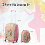 BABY JOY 2 PC Kids Carry On Luggage Set, 18" Toddler Trolley Case & 12" Backpack with Hard Shell & Rolling Wheel Design, Kids Suitcase for Boys Girls (Mermaid)