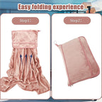 Travel Blanket, 2 in 1 Soft Flannel Airplane Blanket Warm Travel Blanket Pillow with Luggage Strap and Buckle, Portable Compact Flight Blanket for Cars Airplanes Camping 63x39 Inch (Pink)
