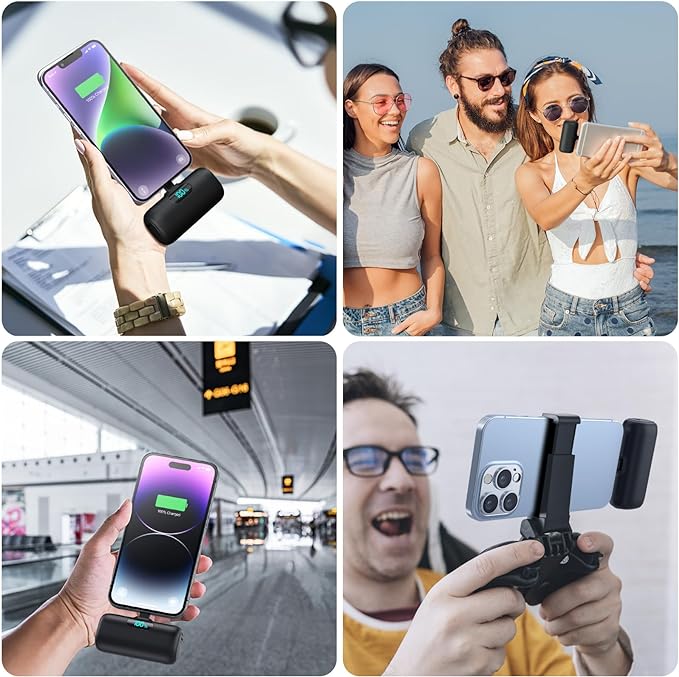 [2 Pack] Small Portable Charger for iPhone14/13, 5000mAh PD Fast Charging Power Bank, LCD Display Cute Mini Battery Pack Compatible with iPhone 14/14 Pro Max/13/13 Pro/12 Pro/11/XR/X/8-Black+Pink