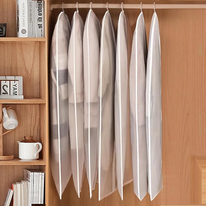 60Inch Garment Bags for Hanging Clothes, Dress Cover Bags for Gowns Long Clothes Cover Translucent Coat Covers for Closet with Zipper for Suits Dresses Dust Bag Clothing Bags 6 Pack