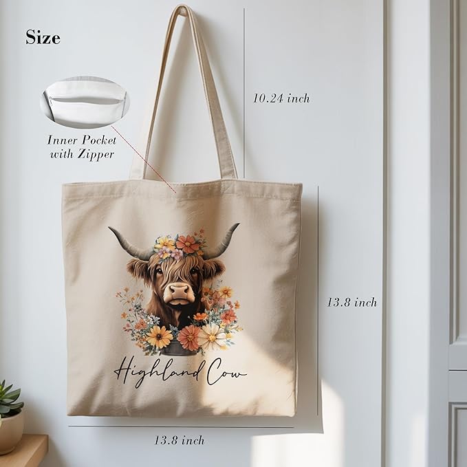 Aesthetic Canvas Tote Bag, Cute Reusable Bags for Women with Inner Pocket