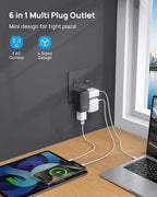 TROND Outlet Adapter with 360 Rotating Plug, 6 AC Outlet Extender, Turn One into Multiple Sideways Plug Splitter, Black Wall Power Adapter Goes Well with Dark Wall Decor, Suit for Garage Room