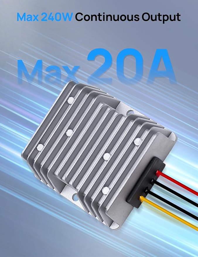 DC House 48V 36V 24V to 12V 20A Buck Converter, 240W DC-DC Step Down Converter, Waterproof Voltage Regulator Transformer with Fuse for Golf Carts & RVs