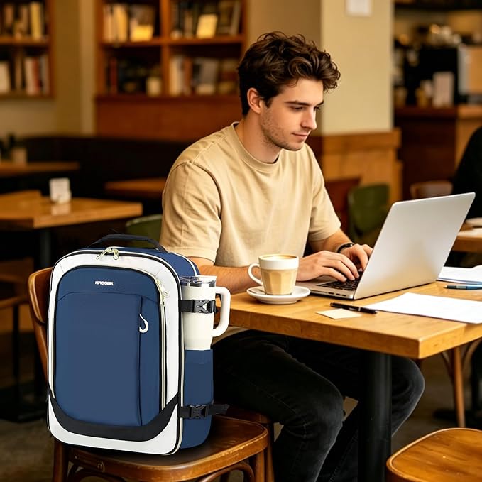 KROSER Laptop Backpack Large Computer Backpack Fits up to 17 Inch Laptop Water-Repellent 40L Travel Backpack Casual Daypack for Business/College/Women/Men-Beige/Haze Blue/Black