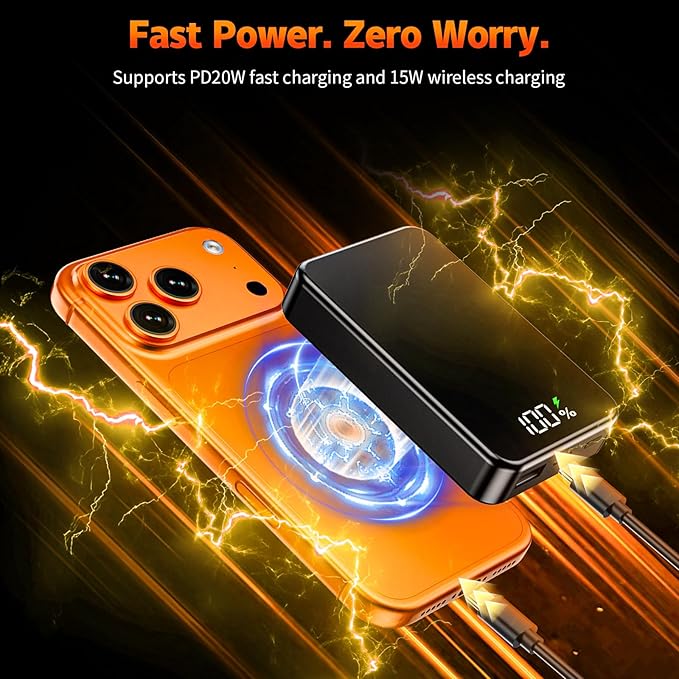 26800mAh Magnetic Power Bank, Mag-Safe Compatible Wireless Portable Charger, Aluminum Alloy, Large Capacity 20W Fast Charging USB-C, Travel Essential, for iPhone 17Air/16/15/14/13/12 Series, Black