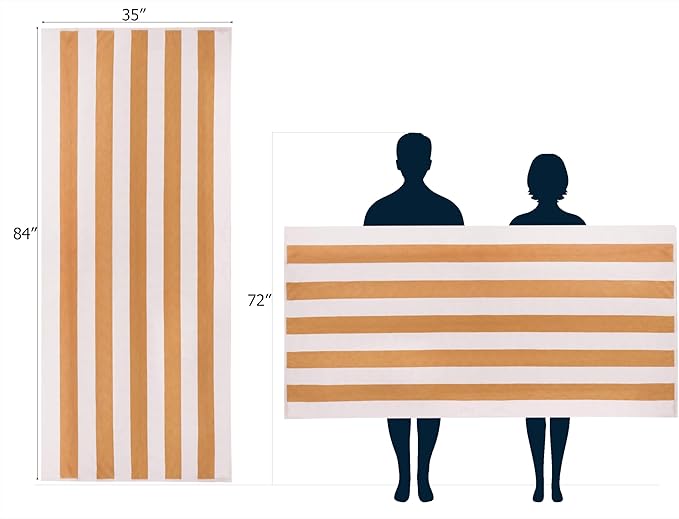 COTTON CRAFT Oversized Beach Towels - 2 Pack XXL 35x84 - The Big Kahuna 7 Foot Extra Large Beach Blanket Towel - Big & Tall - Huge 100% Cotton Velour Plush Soft Luxury Towel - Cabana Stripe Linen