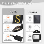 Personalized Initial Luggage Tags for Suitcase TSA Approved, Black Leather Cute Luggage Tag with Privacy Cover Name Card, Embroidered Custom Luggage Tags Travel Backpack Tags Gifts for Women Kids(S)