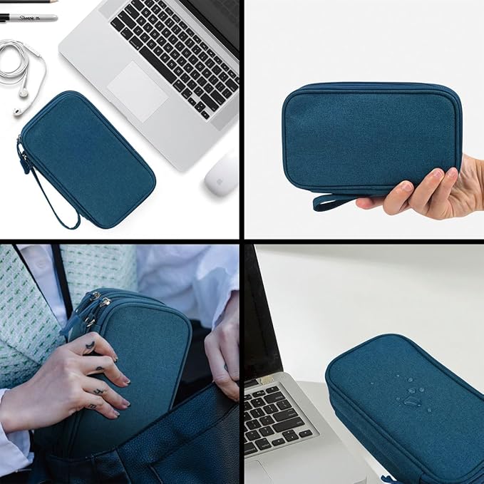 CAAORDKSO Travel Essentials Electronics Organizer Tech Pouch, Waterproof Cable Organizer Bag Charger Case for Travel Accessories, Cable, Cord, Charger, Phone, Power Bank, Earphone (Dark Green, Large)
