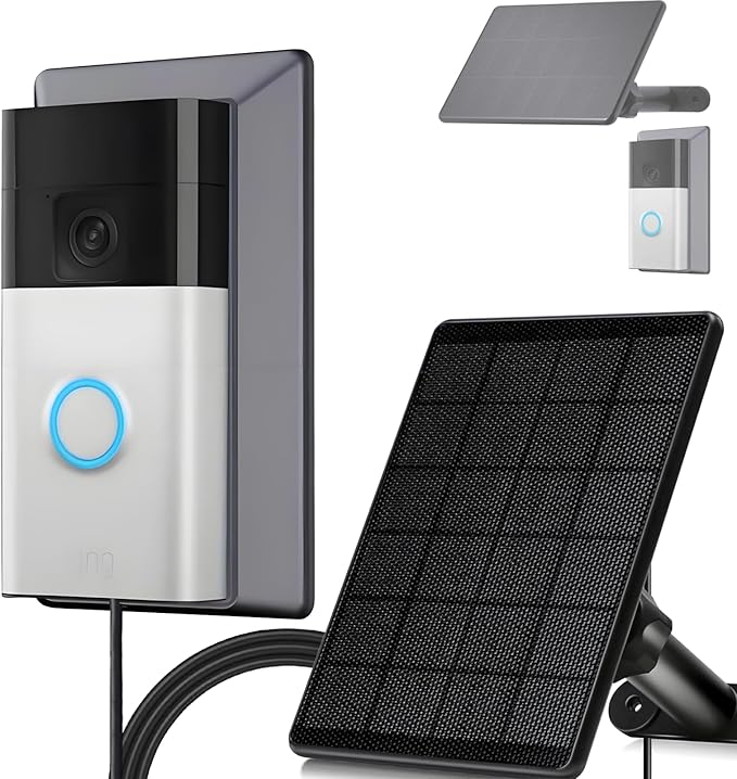 6W Ring Solar Charger for Video Doorbell 3/4, Adjustable Solar Panel Mount for Ring Doorbell Plus/Pro(2023), Weatherproof Continuous Power Supply for Home Security Doorbells