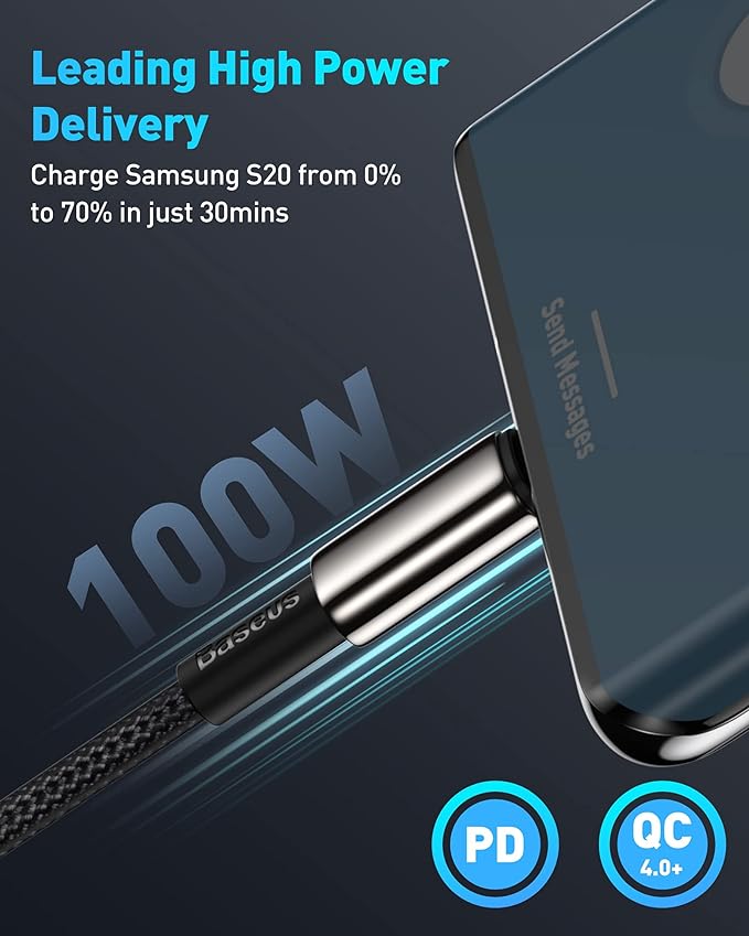 Baseus USB C Cable, 100W PD 5A QC 4.0 Fast Charging USBC to USBC Cable, Zinc Alloy Nylon Braided Type C Charger Cord for iPhone 17 16 Pro Plus Pro Max, MacBook, iPad/mini, Samsung S23/S22+