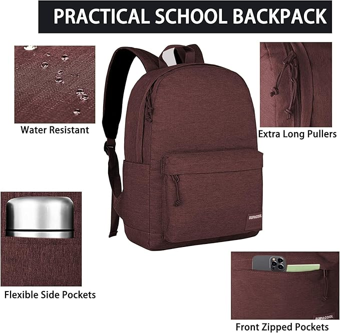 SUPACOOL Casual Laptop Backpack for Men and Women, Backpack with USB Charging Port(Coffee set)