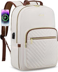 LOVEVOOK Laptop Backpack for Women 17.3 inch,Cute Womens Travel Backpack Purse,Professional Laptop Computer Bag,Waterproof Work Business College Teacher Bag Carry on Backpack with USB Port,White Brown
