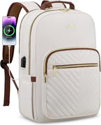 LOVEVOOK Laptop Backpack for Women 17.3 inch,Cute Womens Travel Backpack Purse,Professional Laptop Computer Bag,Waterproof Work Business College Teacher Bag Carry on Backpack with USB Port,White Brown