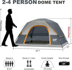 CAMPROS CP Camping Tent 2/4/6 Person, Waterproof Windproof Double Layer Dome Tent, Easy Setup with Large Mesh Windows & Wide Door for Outdoor Camping Backyard