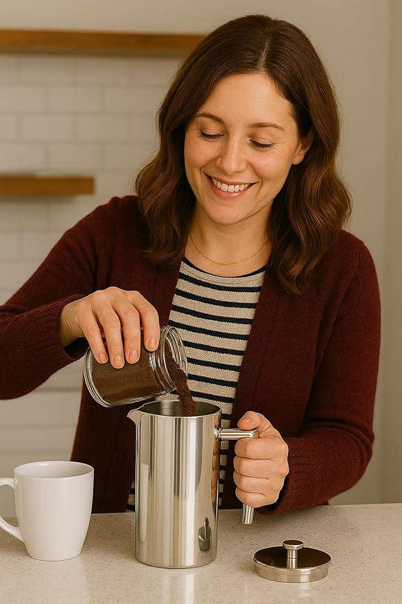 VIA CREMA French Press Coffee Maker, Stainless Steel with Glass Carafe, 1000ml/34oz or 800ml/27oz Capacity