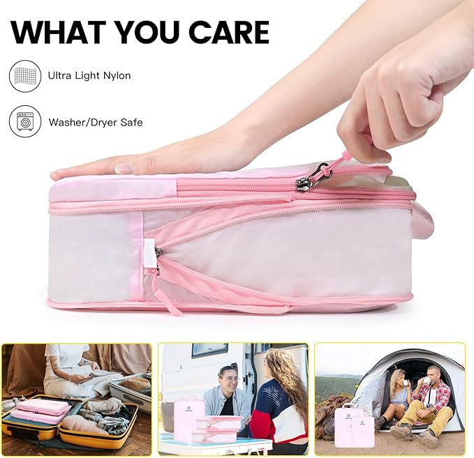 PFEYRPK Lightweight Compression Packing Cubes for Suitcases, Compressible Expandable Travel Packing Organizer with Clear Toiletries and Backpack Bag, Travel Essentials for Carry on Luggage 7 Set