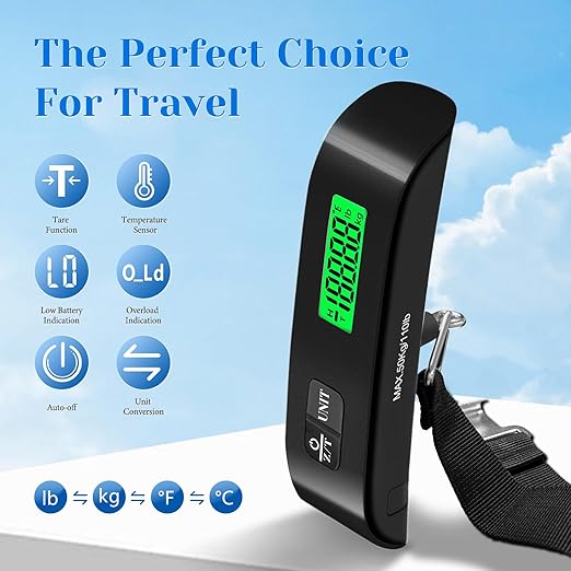 Luggage Scale, 110lb Luggage Weight Scale with 4 Unit Switching Functions&LED Display, Luggage Scale Travel Digital for Weighing Luggage, Backpacks, Packages and Markets(Black)