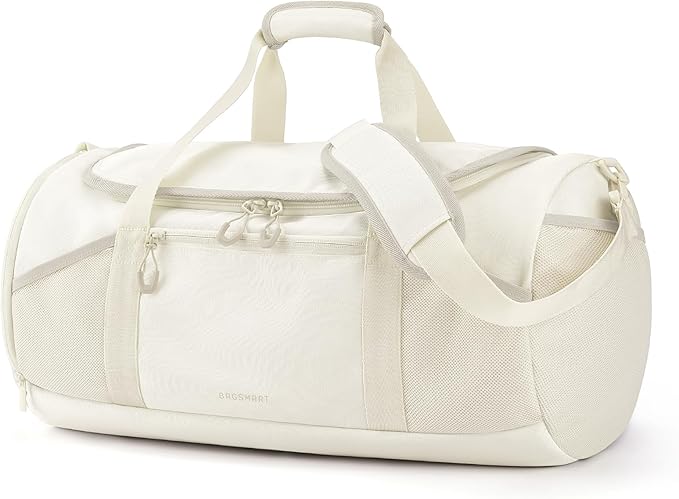 BAGSMART Gym Bag for Men & Women, Lightweight Duffel with Shoe Compartment, Weekender Bags with Wet Pocket, Workout Overnight Carry on for Travel, Beige