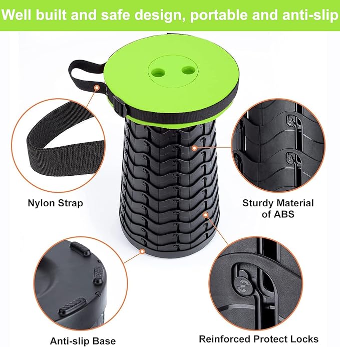 Fishboy Upgraded Collapsible Stool, 400lbs Max Weight, Lightweight But Sturdy, Portable Retractable Folding Telescoping Foldable Camping Stool for Adults Outdoor Fishing Hiking BBQ