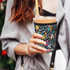 Reusable Insulated Neoprene Iced Coffee Cup Sleeve, Durable Drink Sleeve for Cold Beverages, Beverage Holder for Iced Coffee, Lush Blossom