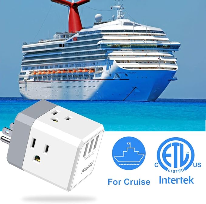 3-Outlet USB Wall Charger and Extender with 3-Way Splitter, ETL Listed - for Home, Office, Cruise Ship