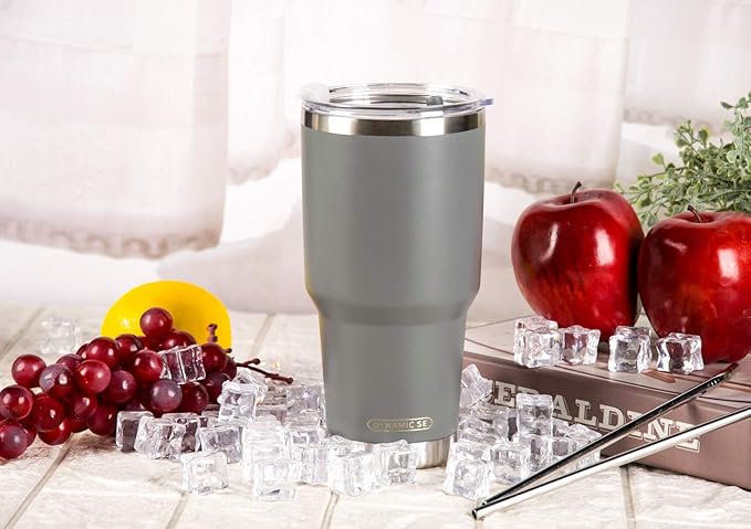 D·S 30oz Grey Tumbler Stainless Steel Insulated Travel Mug with Straw Lid Cleaning Brush (30oz Grey)
