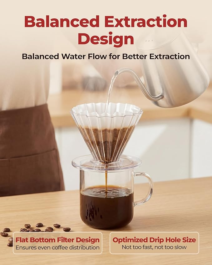 Pour Over Coffee Dripper with 40 Paper Filters, Coffee Filter Cup, Manual Drip Coffee Brewer, Easy Clean, Ideal for Beginners, Home Office Camping 1-2 Cup