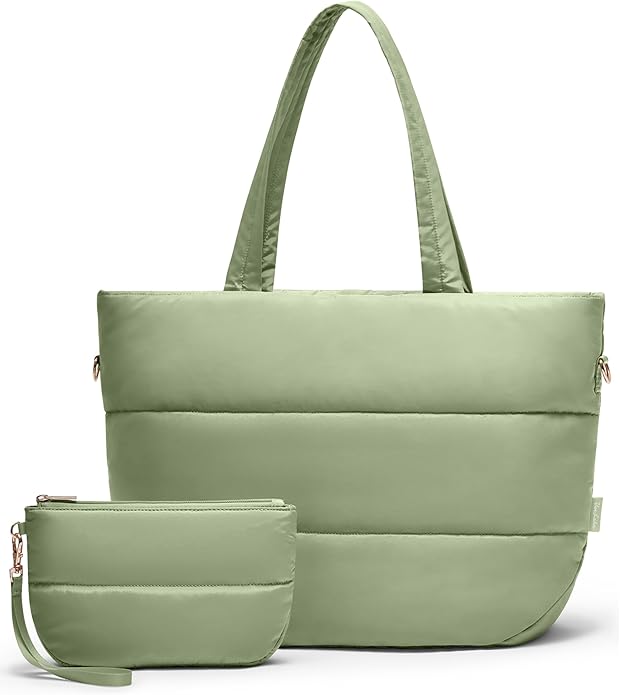 Puffer Tote Bag for Women, Lightweight Puffy Tote with Compartments, Shoulder Bag Crossbody Bags for Women Travel, Work, Gym