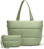 Puffer Tote Bag for Women, Lightweight Puffy Tote with Compartments, Shoulder Bag Crossbody Bags for Women Travel, Work, Gym