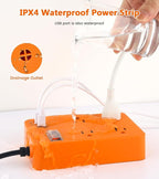 Outdoor Power Strip Weatherproof,Fast Charging Station 20W USB C,Waterproof Surge Protector 4 Outlets, Multi Outlet Extension for Camping, Garden, Kitchen,Bathroom,Flat Plug (Orange, 6 FT Cable)