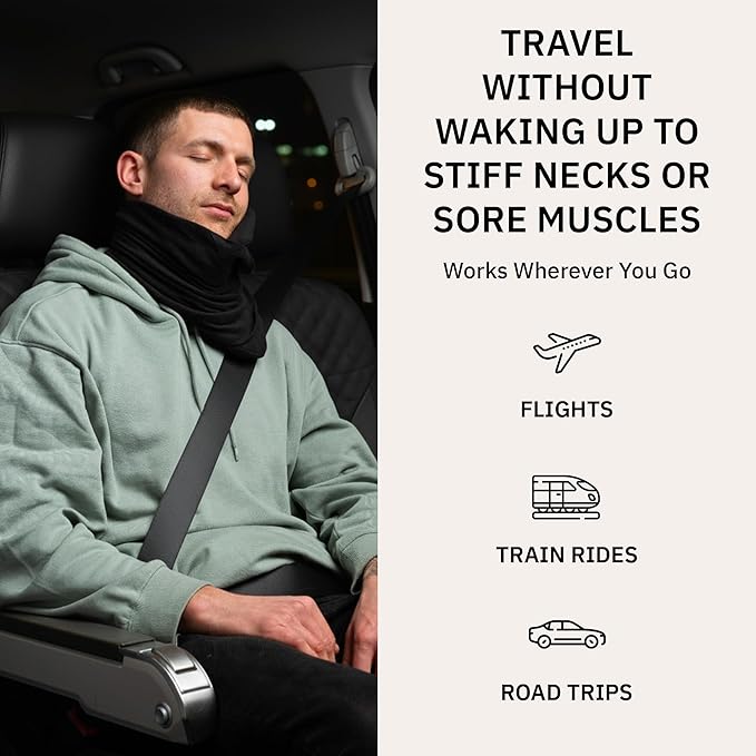 trtl Pillow - Scientifically Proven, Super Soft Neck Support Travel Pillow for Airplanes - Lightweight and Machine Washable - Ergonomic Design for Traveling on Flights, Cars, and Trains - Black