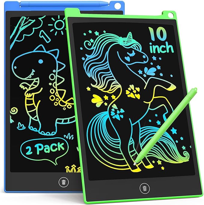 TECJOE 10 Inch 2 Pack LCD Writing Tablet, Colorful Doodle Board Drawing Tablet for Kids, Kids Travel Learning Toys Christmas Birthday Gifts for 3 4 5 6 7 8 Year Old Boys and Girls Toddlers