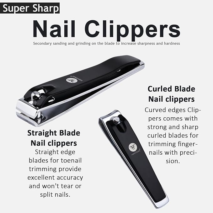 HANTEKAS Manicure Pedicure Set 8pcs Stainless Steel Nail Clippers Kit Fingernail Toenail Clippers Cutters with Leather Case for Home Workplace Outdoor Travel Salon Gift for Men Women Family Friends