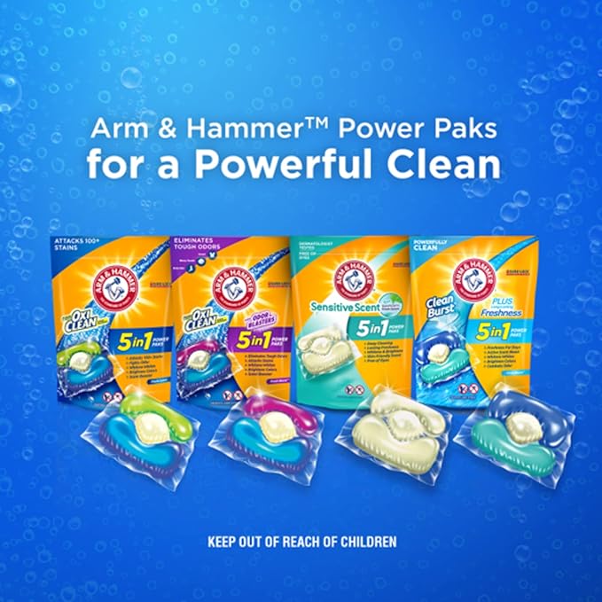 Arm & Hammer Plus OxiClean With Odor Blasters Laundry Detergent 5-IN-1 Power Paks, 42CT (Packaging may vary) (Pack of 2)
