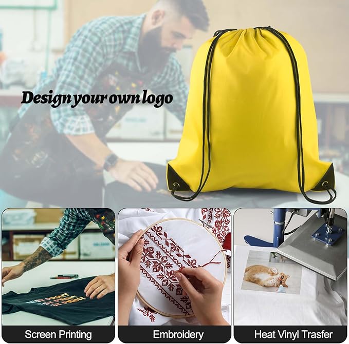 PLULON 15 Pcs Yellow Drawstring Bags, Drawstring Backpack Bulk, Modern Casual Gym Backpack Bags for Yoga Traveling Outdoor Sports