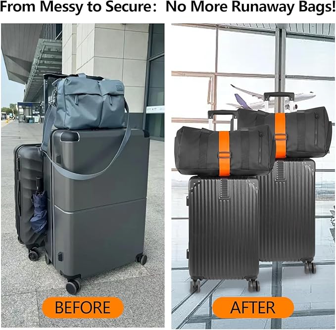 BILIONE Add a Bag Luggage Straps 2 Pack, Adjustable Bungee Elastic Belt to Connect Two Suitcases, Secure Carry On & Travel Essentials (Rainbow)