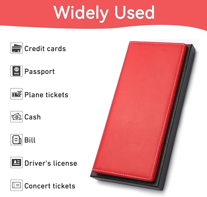 Leather Passport Holder for Travel with AirTag Holder, RFID Blocking Passport Wallet with Card Slots for Men & Women (Red)