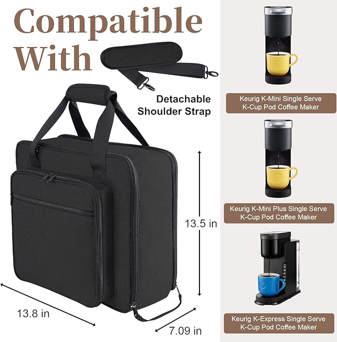 Anitor Portable Carrying Coffee Maker Travel Bag Match for Keurig K-Mini/K-Mini Plus/K-Express, Single Serve Coffee Machine Travel Bag with Padded Shoulder Straps Includes Multiple Storage Bags, Black