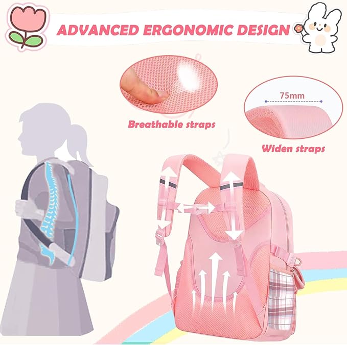 PRLINJSK Girls Backpack，Cute School Backpack for Girls Kids Teens，Kawaii Bookbag for Primary Elementary，Green