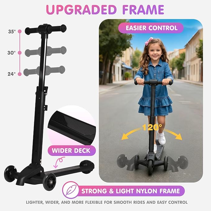 smilesun 4-in-1 Detachable Scooter Luggage for Kids & Teens, Foldable Hardside Ride On Suitcase with LED Wheels, Stylish and Safe Design(Pink)