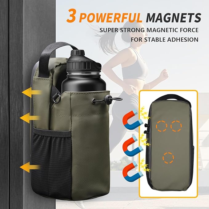 Magnetic Gym Bag for Women and Men, Magnetic Water Bottle Holder with Strap and Phone Pocket