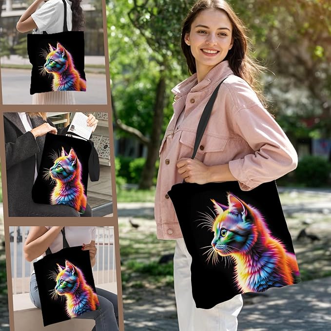 ANNA QUEEN Cat Tote Bag Shoulder Bag Handle Bag for Gym Yoga Picnic Beach Kitchen Reusable