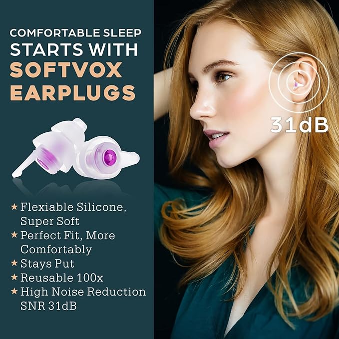 Sleeping Ear Plugs, 2 Pair Earplugs Sound Blocking, Noise Reduction Reusable Soft Earbuds – Hearing Protection for Snoring Loud Events Travel Studying Work Concerts – 31 dB Noise Cancelling