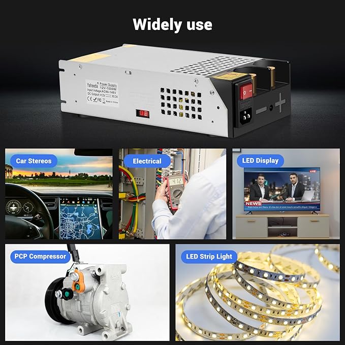 1000W Converter, 110V AC to 12V DC Converter Power SupplyMax Current 83A DC Switch Transformer for RV,Pump,LED Strip, LCD Monitor