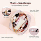 Noozion Makeup Bag Travel Toiletry Bag, Puffy Padded Cosmetic Bag for Women, Makeup Organizer Case, Wide-open Pouch Purse, Travel Essentials