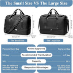 Travel Duffel Bag for Women, Carry-on Overnight Weekender Bags with Wet Pocket, For Spirit Airlines 18x14x8 Personal Item Bag,Small,Black