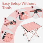 Grope Portable Beach Table for Sand with Aluminum Table Top, Folding Camping Table Easy to Carry, Prefect for Outdoor, Picnic, BBQ, Cooking, Festival, Beach, Home (Pink-S)