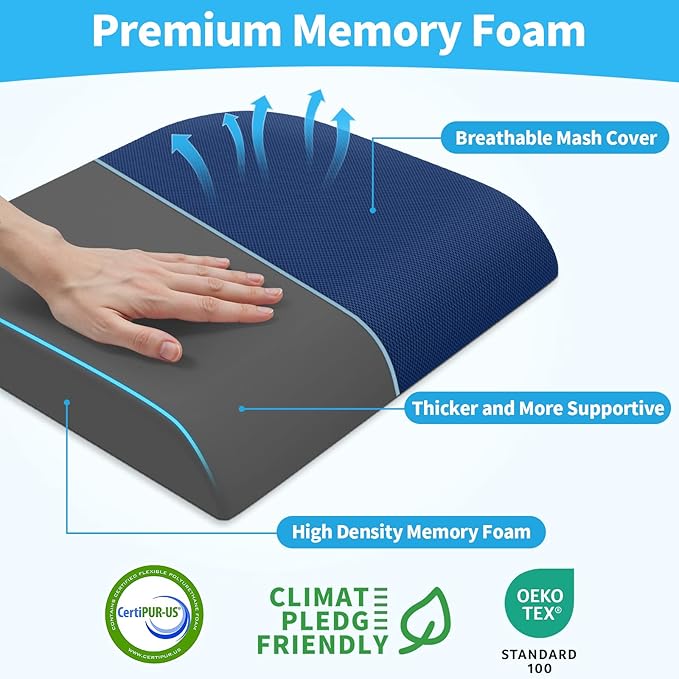 TranquilRelax XLarge Seat Cushion, Memory Foam Cushion for Long Sitting Hours on Office Chair, Home & Car, Non-Slip Chair Pad for Relieving Back & Sciatica & Hip & Coccyx Pain (Blue)